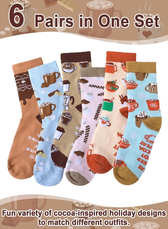 Halfchet 6 Pairs Hot Cocoa Socks for Women Novelty Chocolate Patterns Christmas Stocking Stuffers for Hotcocoa Lover - Image 3